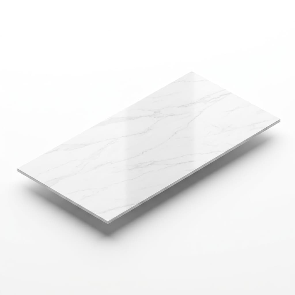Thin 6 millimetre white marble-effect porcelain slab
