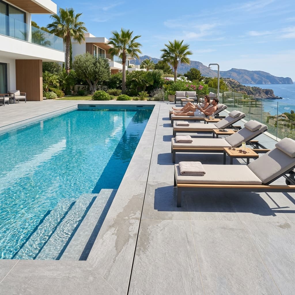Pool Surrounds with R11 anti-slip porcelain tiles